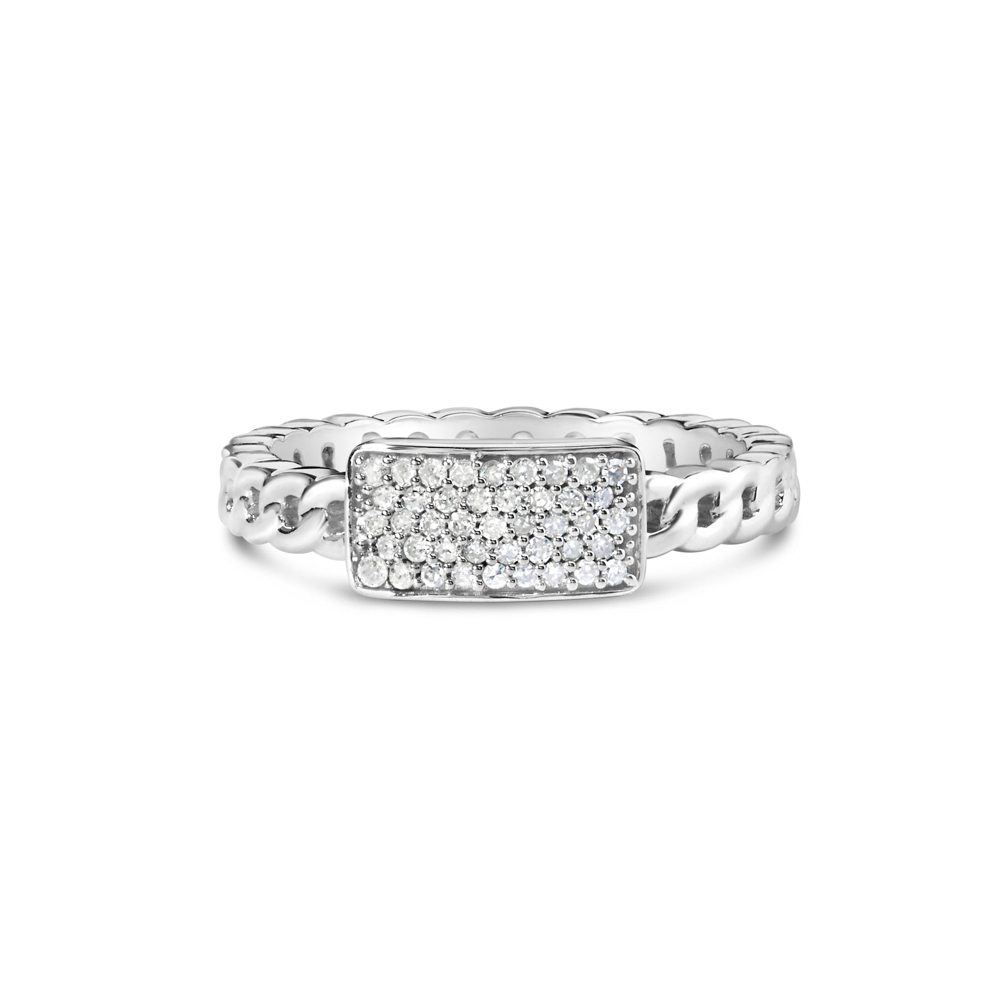 .925 Sterling Silver 1/5 Cttw Diamond ID and Cuban Link Band Ring (I-J Color, I2-I3 Clarity) - Ring Size 6 Bids.com