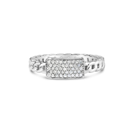 .925 Sterling Silver 1/5 Cttw Diamond ID and Cuban Link Band Ring (I-J Color, I2-I3 Clarity) - Ring Size 6 Bids.com
