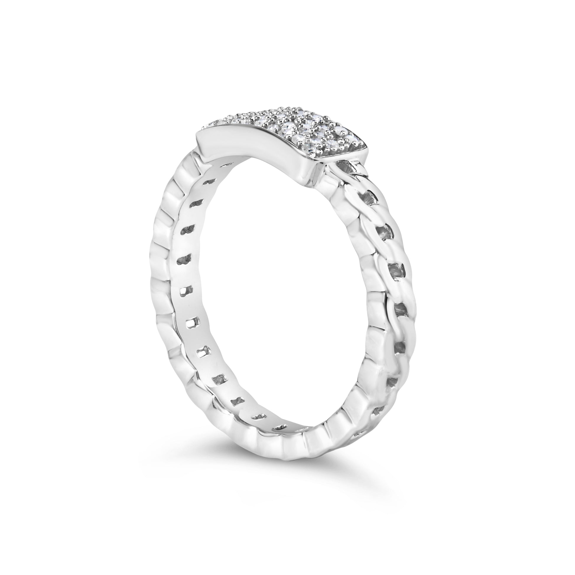 .925 Sterling Silver 1/5 Cttw Diamond ID and Cuban Link Band Ring (I-J Color, I2-I3 Clarity) - Ring Size 6 Bids.com