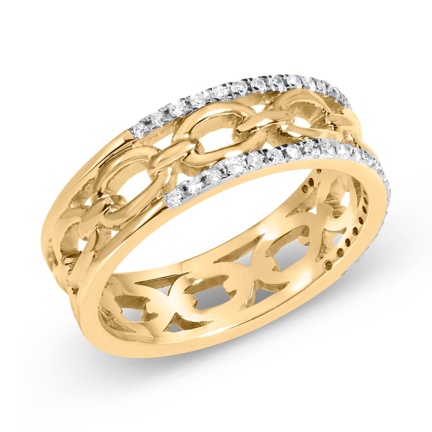10K Yellow Gold 1/5 Cttw Diamond Two Row Cuban Link Ring (I-J Color, I2-I3 Clarity) - Size 7 Bids.com