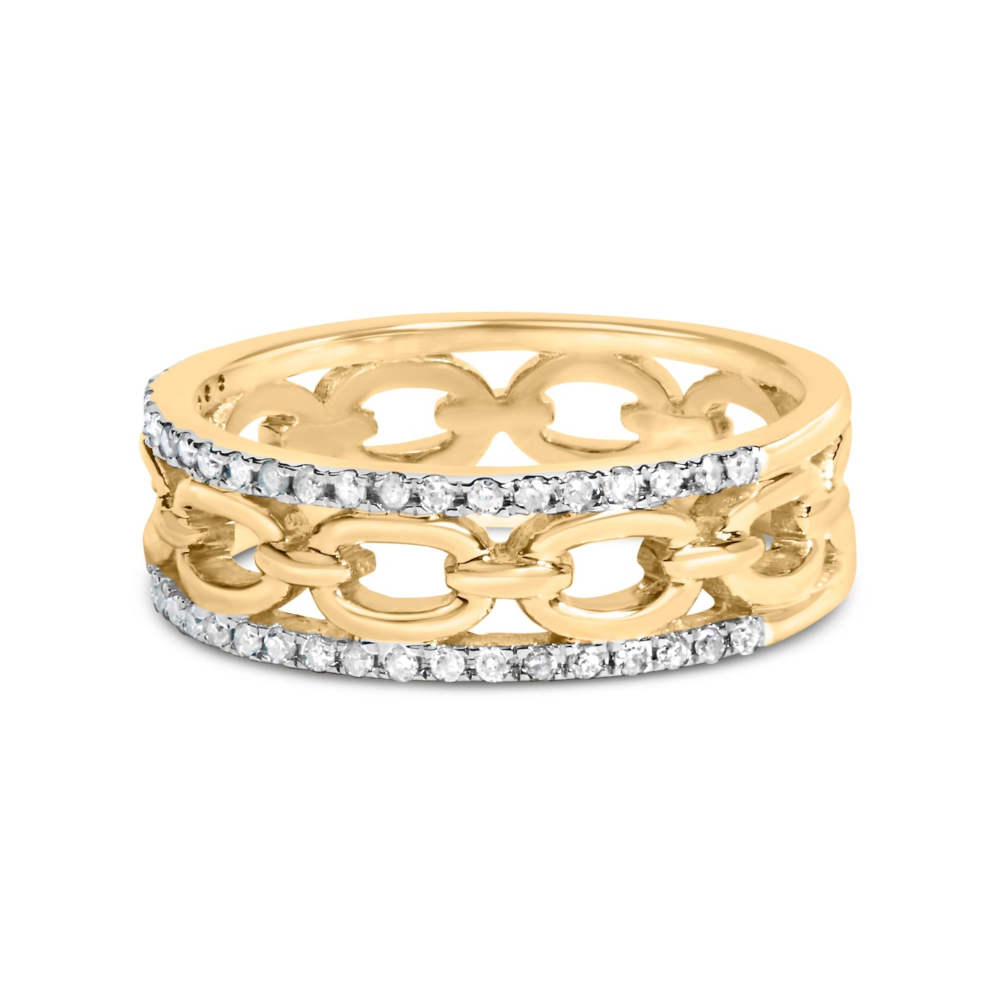 10K Yellow Gold 1/5 Cttw Diamond Two Row Cuban Link Ring (I-J Color, I2-I3 Clarity) - Size 7 Bids.com
