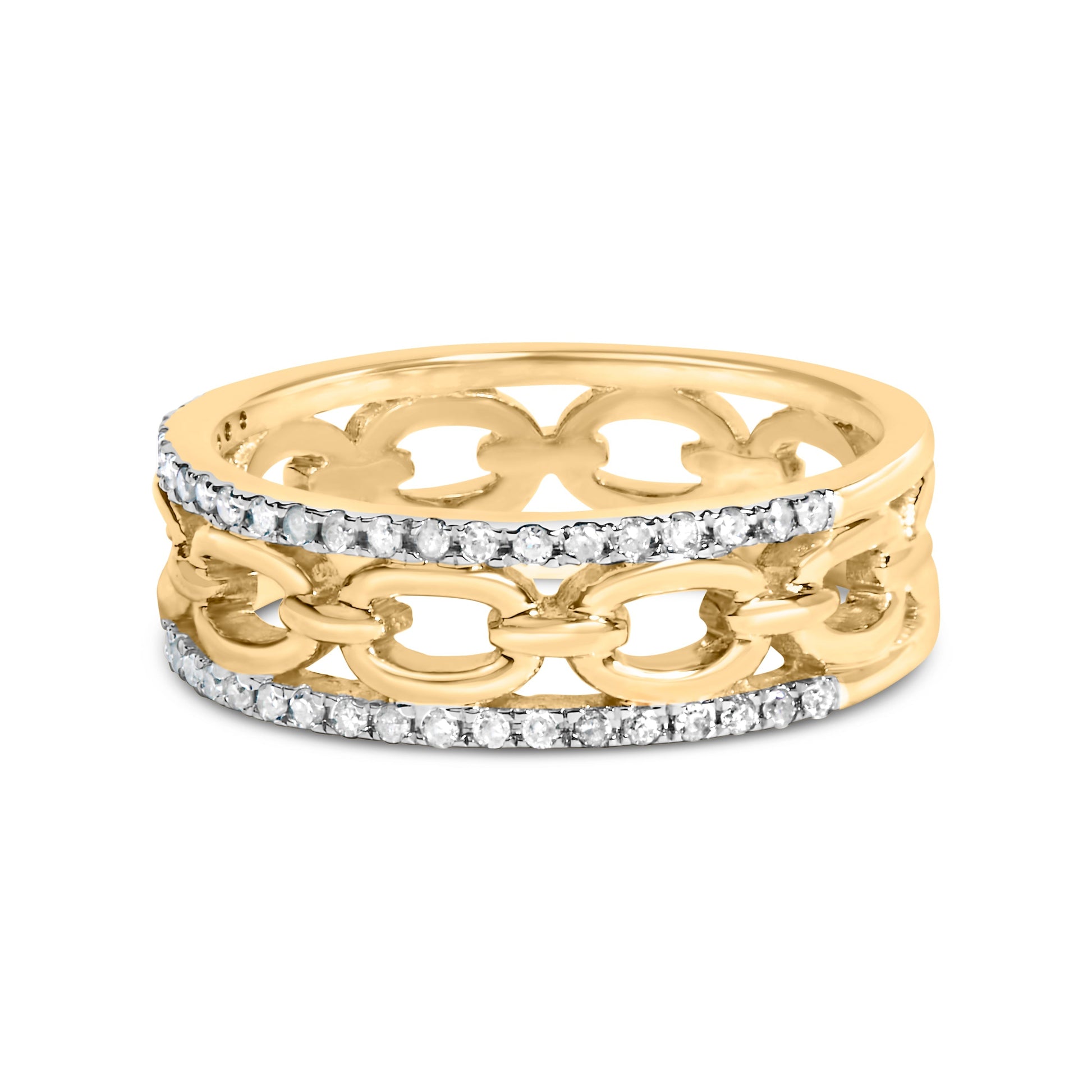 10K Yellow Gold 1/5 Cttw Diamond Two Row Cuban Link Ring (I-J Color, I2-I3 Clarity) - Size 7 Bids.com