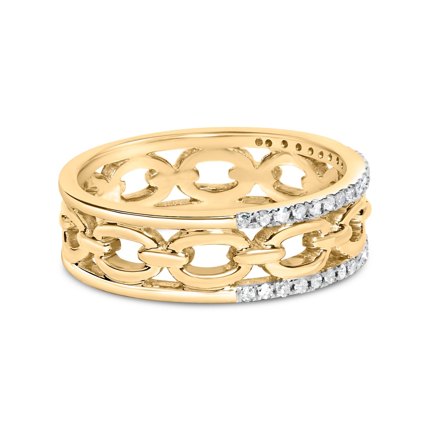 10K Yellow Gold 1/5 Cttw Diamond Two Row Cuban Link Ring (I-J Color, I2-I3 Clarity) - Size 7 Bids.com