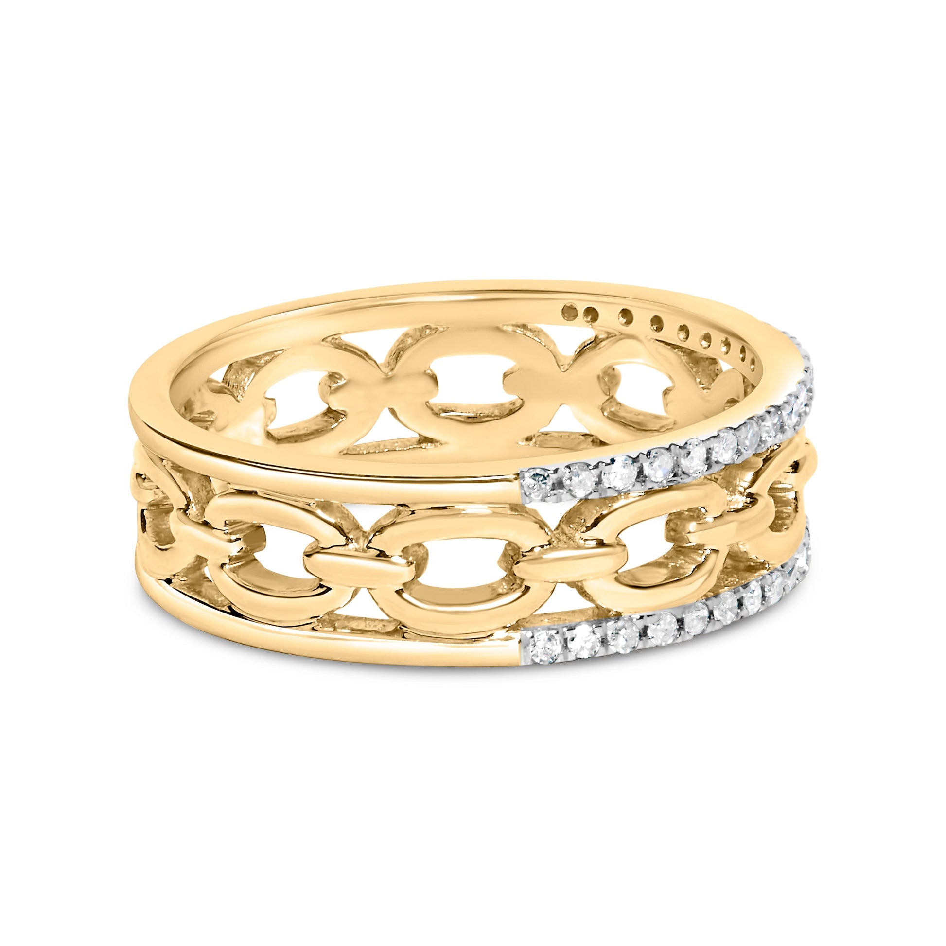 10K Yellow Gold 1/5 Cttw Diamond Two Row Cuban Link Ring (I-J Color, I2-I3 Clarity) - Size 7 Bids.com