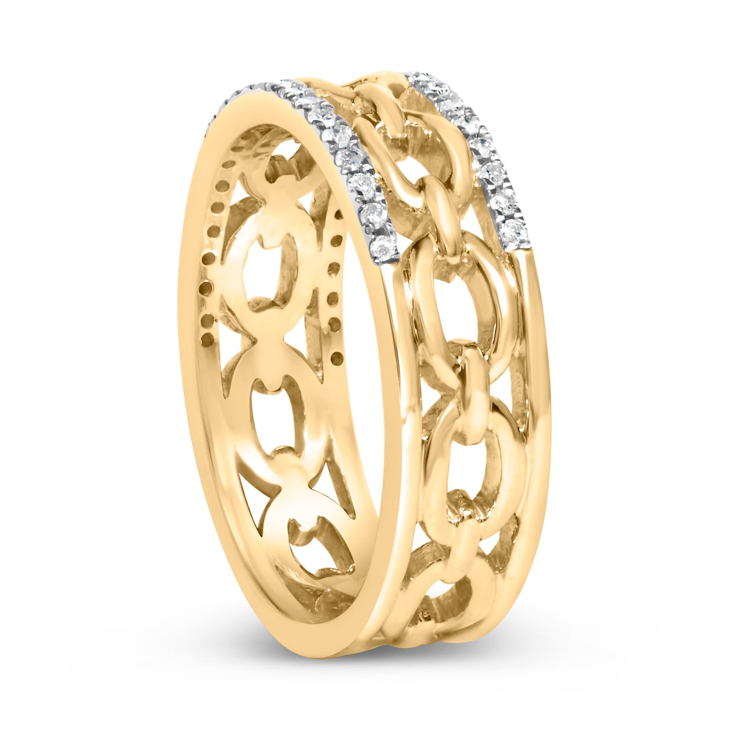 10K Yellow Gold 1/5 Cttw Diamond Two Row Cuban Link Ring (I-J Color, I2-I3 Clarity) - Size 7 Bids.com