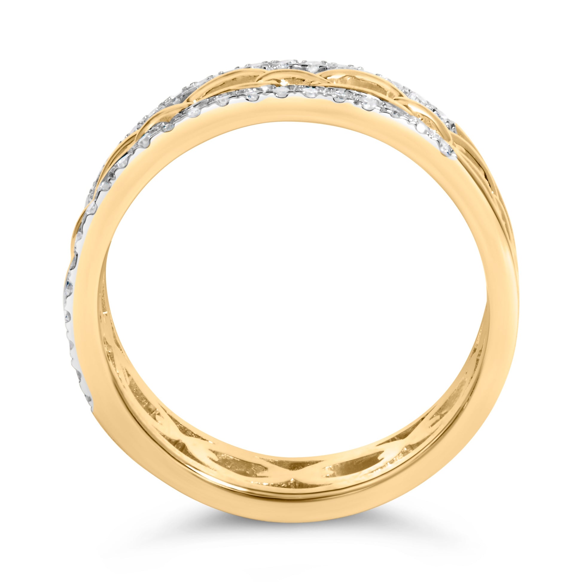 10K Yellow Gold 1/5 Cttw Diamond Two Row Cuban Link Ring (I-J Color, I2-I3 Clarity) - Size 7 Bids.com