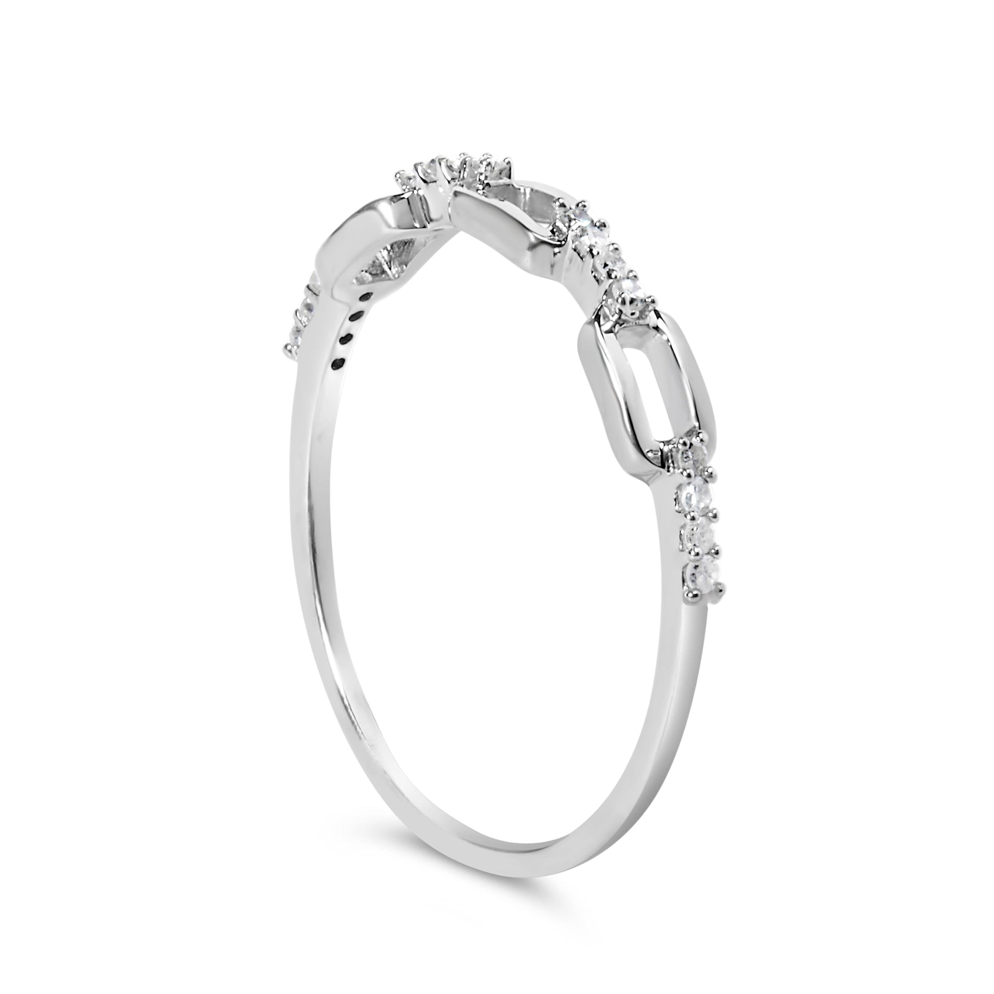 .925 Sterling Silver Diamond Accent Paperclip Band Ring (I-J Color, I2-I3 Clarity) - Ring Size 6 Bids.com