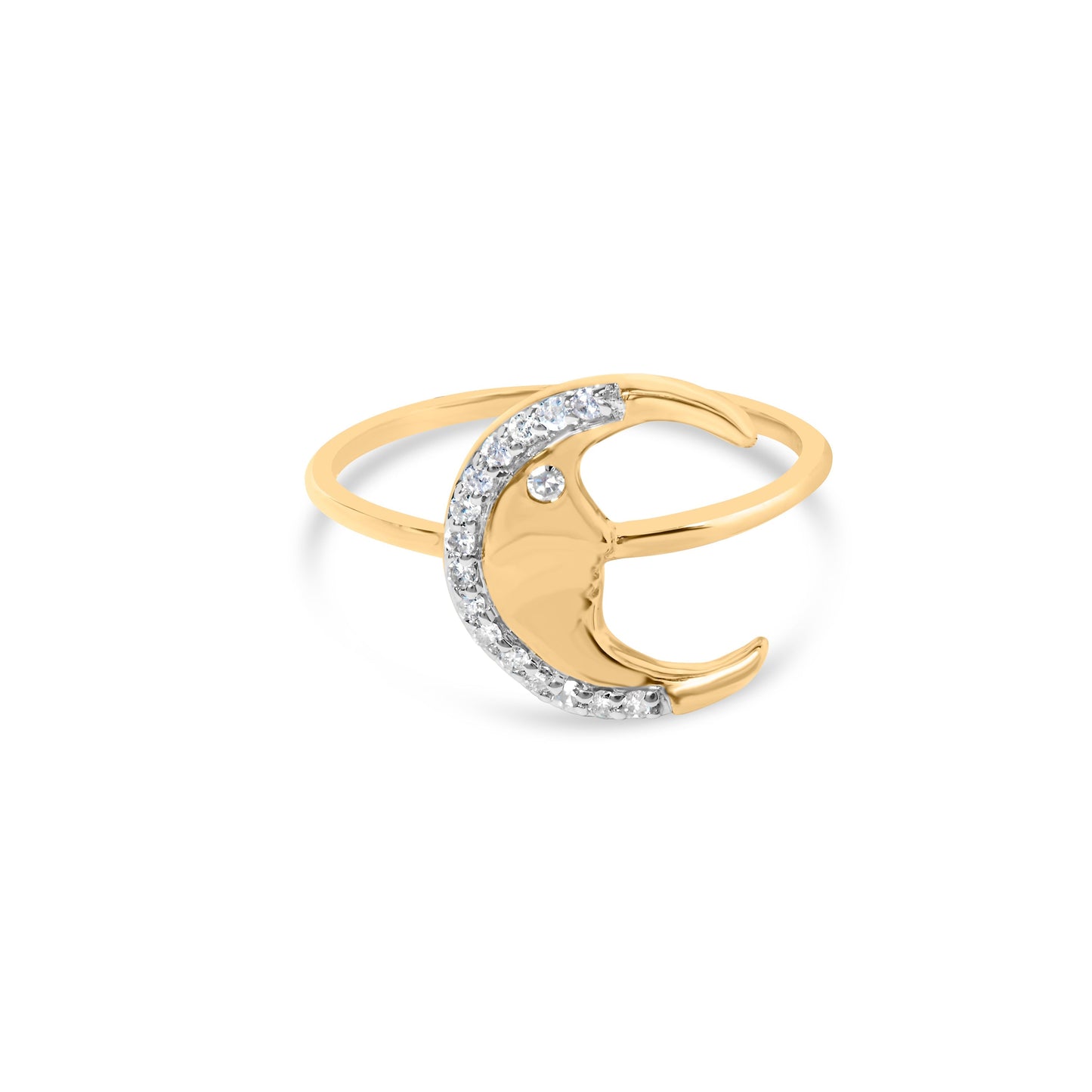 10K Yellow Gold 1/10 Cttw Diamond Crescent Moon Ring (I-J Color, I1-I2 Clarity) - Ring Size 6 Bids.com