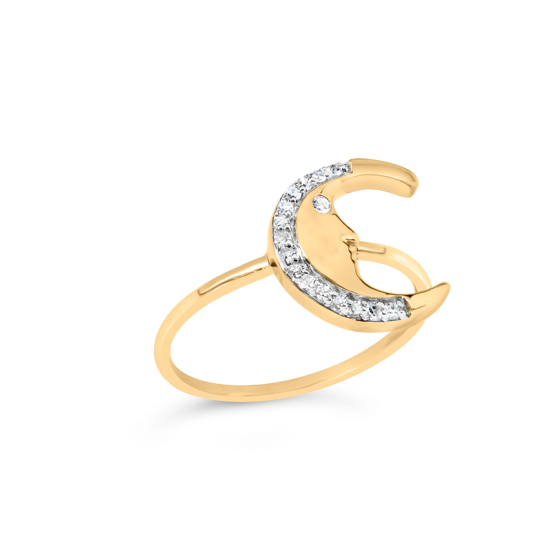 10K Yellow Gold 1/10 Cttw Diamond Crescent Moon Ring (I-J Color, I1-I2 Clarity) - Ring Size 6 Bids.com