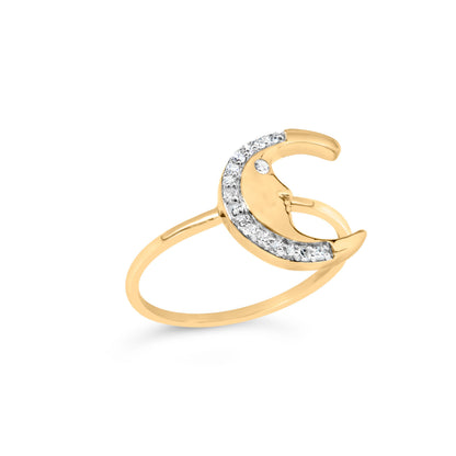 10K Yellow Gold 1/10 Cttw Diamond Crescent Moon Ring (I-J Color, I1-I2 Clarity) - Ring Size 6 Bids.com
