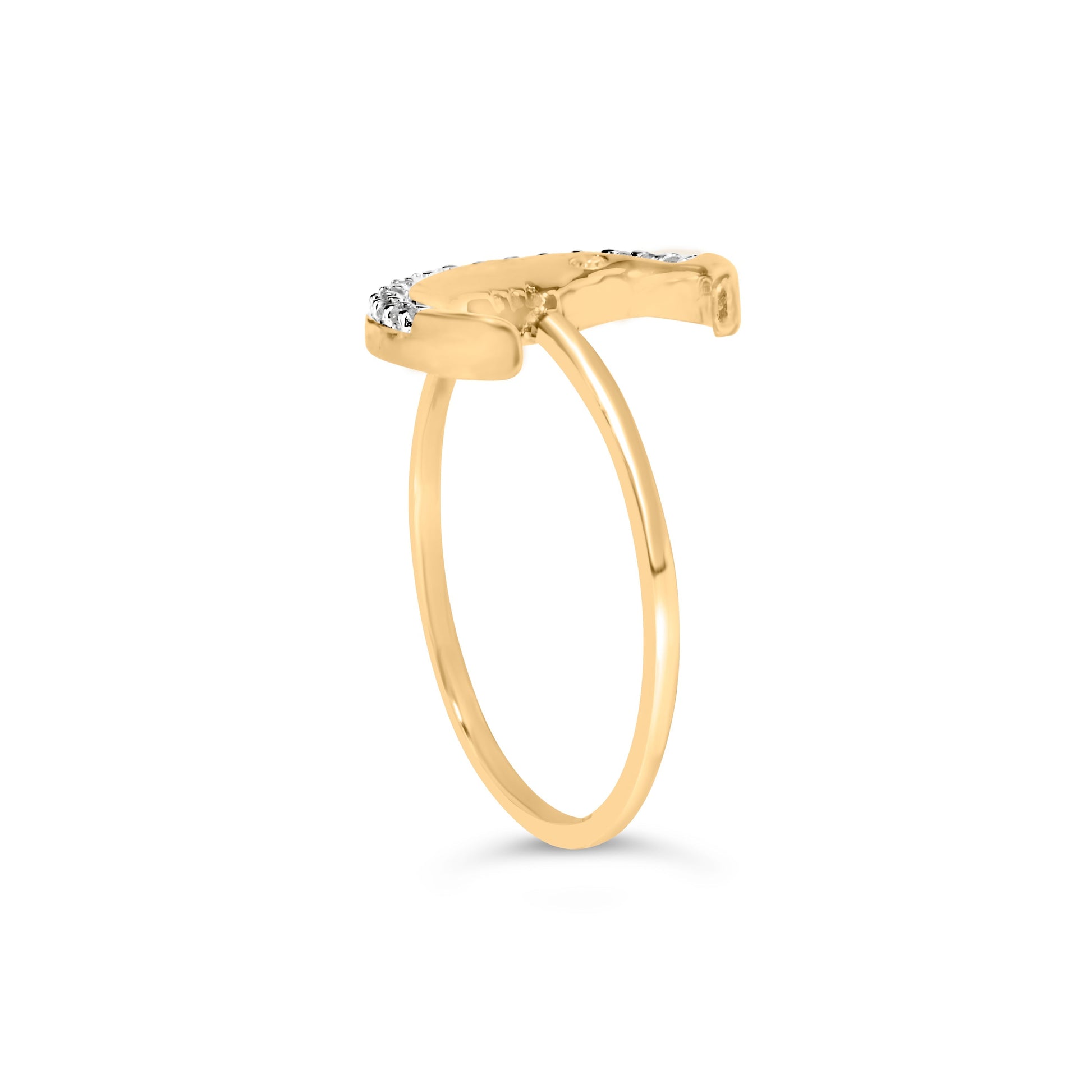 10K Yellow Gold 1/10 Cttw Diamond Crescent Moon Ring (I-J Color, I1-I2 Clarity) - Ring Size 6 Bids.com