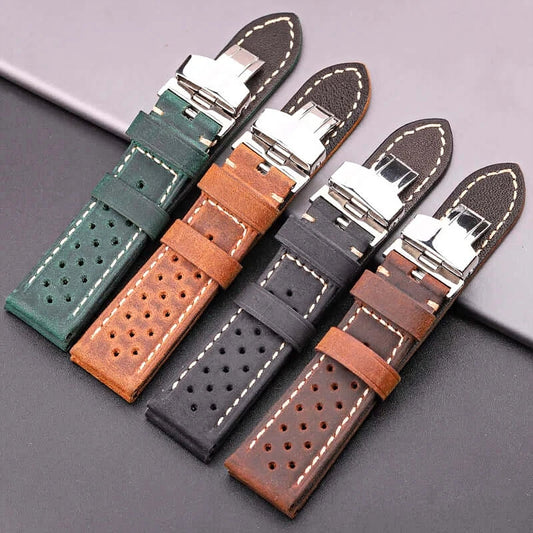 Suunto Race, Vertical & 9 Peak Perforated Leather Band, Folding Clasp BandsCo Straps