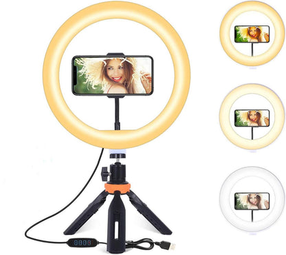 10" LED Ring Light, Selfie Ring Light with Stand and Phone Holder, 11 Brightness Levels (Refurbished) DailySale