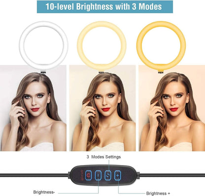 10" LED Ring Light, Selfie Ring Light with Stand and Phone Holder, 11 Brightness Levels (Refurbished) DailySale
