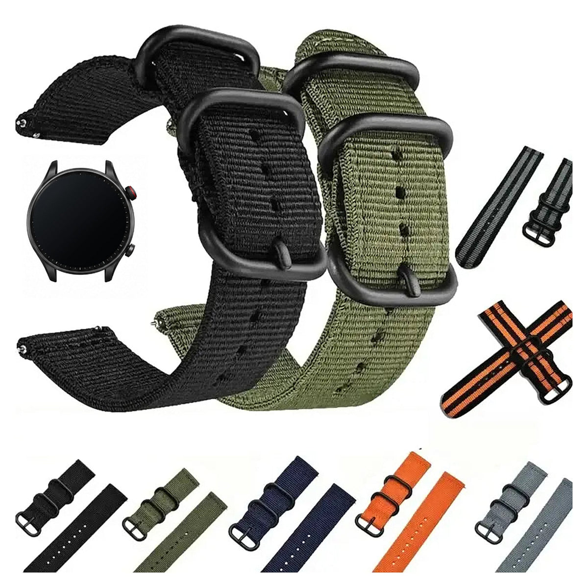 Amazfit Balance, GTR, GTS & Bip NATO-Style Two-Piece Nylon Band BandsCo Straps