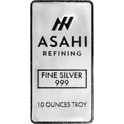 10 oz. Silver Bar - Asahi Refining - .999 Fine Silver in Sealed Protective Plastic DailySale