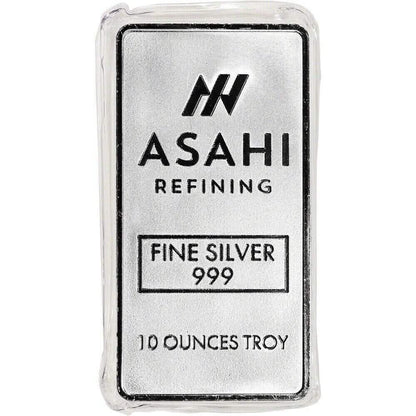 10 oz. Silver Bar - Asahi Refining - .999 Fine Silver in Sealed Protective Plastic DailySale