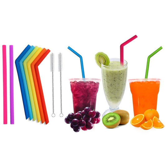 10-Pack: Reusable Silicone Wide Drinking Straws With Cleaning Brushes DailySale