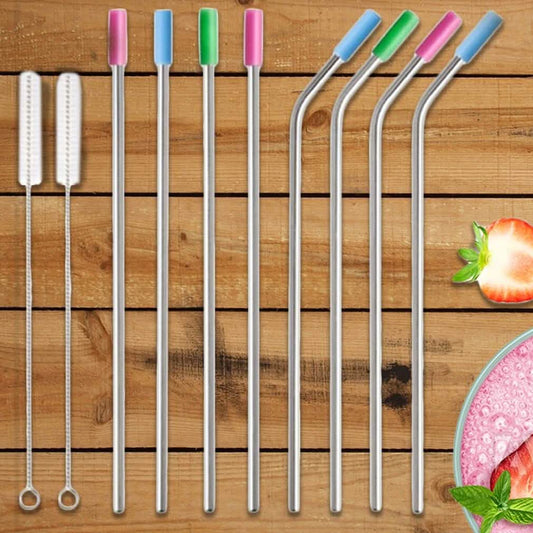 10-Pack: Stainless Steel Extra Wide Drinking Straws with Colored Silicone Tops DailySale