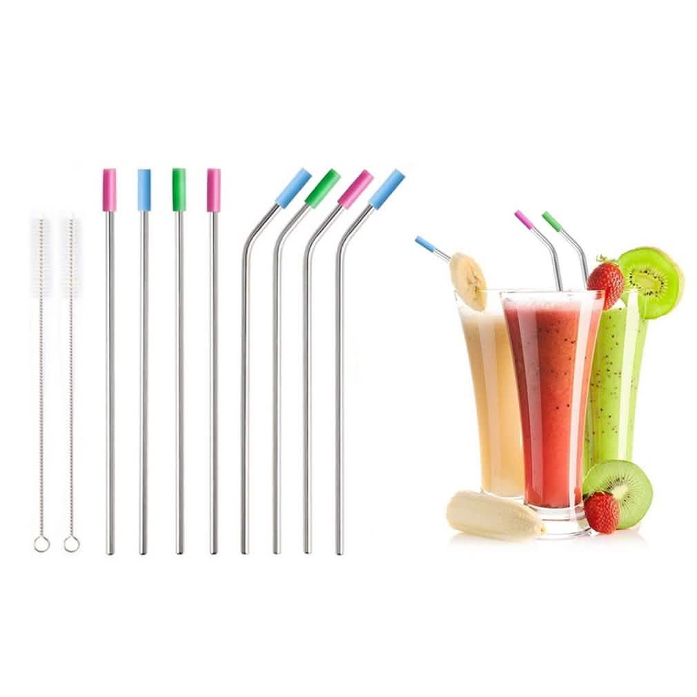 10-Pack: Stainless Steel Extra Wide Drinking Straws with Colored Silicone Tops DailySale