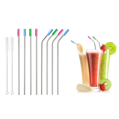 10-Pack: Stainless Steel Extra Wide Drinking Straws with Colored Silicone Tops DailySale