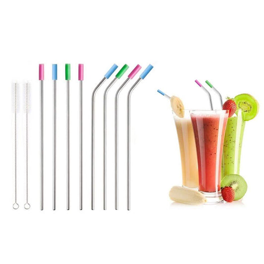 10-Pack: Stainless Steel Extra Wide Drinking Straws with Colored Silicone Tops DailySale