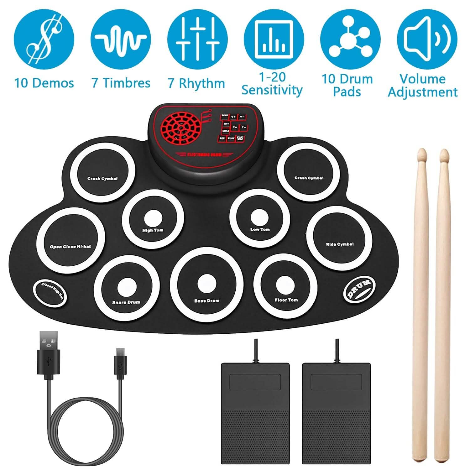 10 Pads Electric Drum Set Foldable DailySale