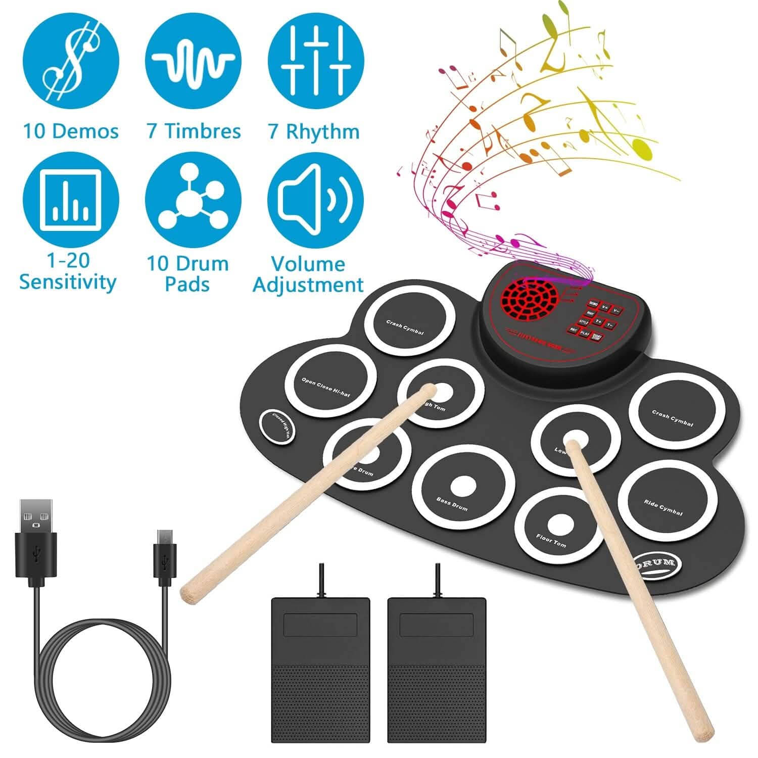 10 Pads Electric Drum Set Foldable DailySale