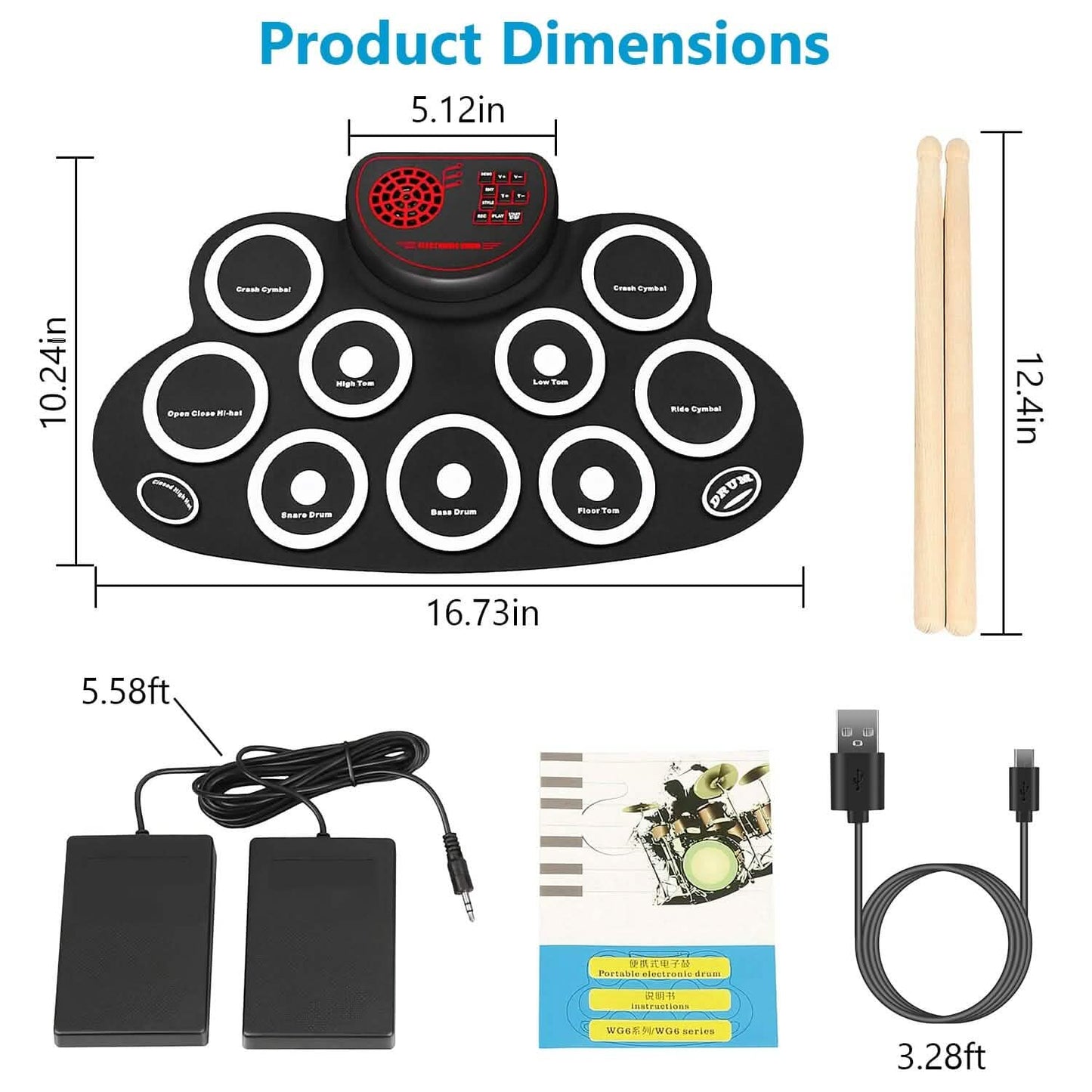 10 Pads Electric Drum Set Foldable DailySale