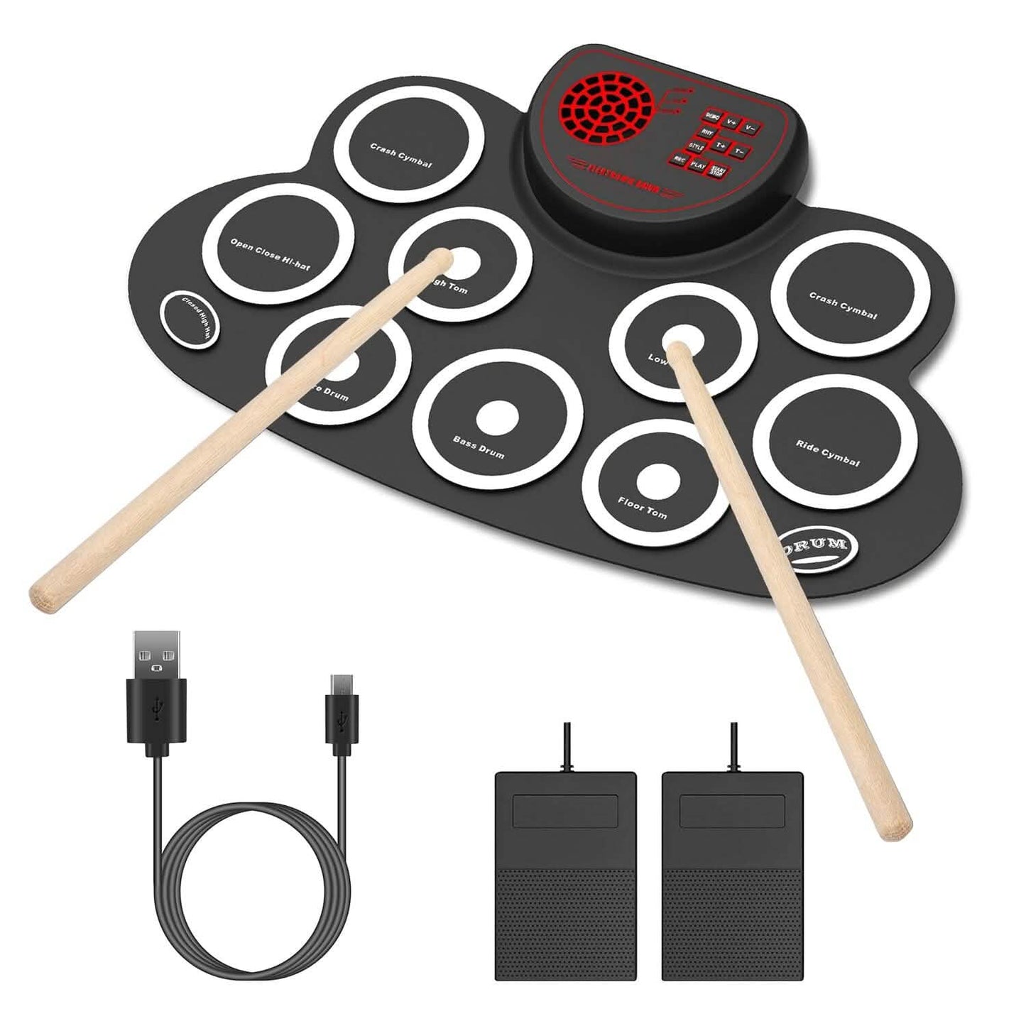 10 Pads Electric Drum Set Foldable DailySale