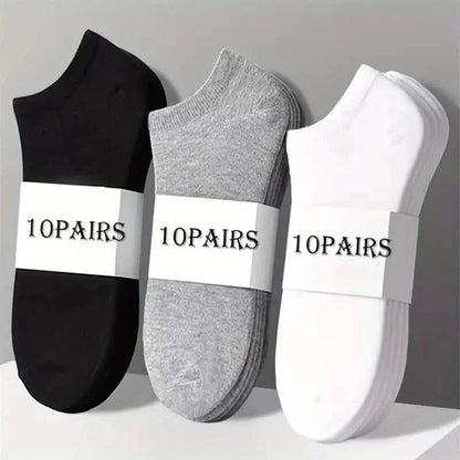 10-Pairs: Men's Solid Sport Low Cut Socks, Breathable Sweat-absorbing Comfy Soft Casual Simple Style Socks DailySale