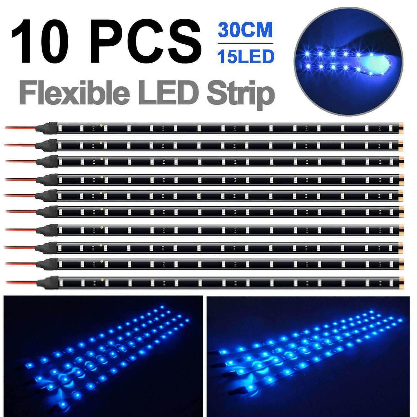 10-Piece: 12" 15SMD Waterproof 12V Flexible LED Strip Light For Car DailySale