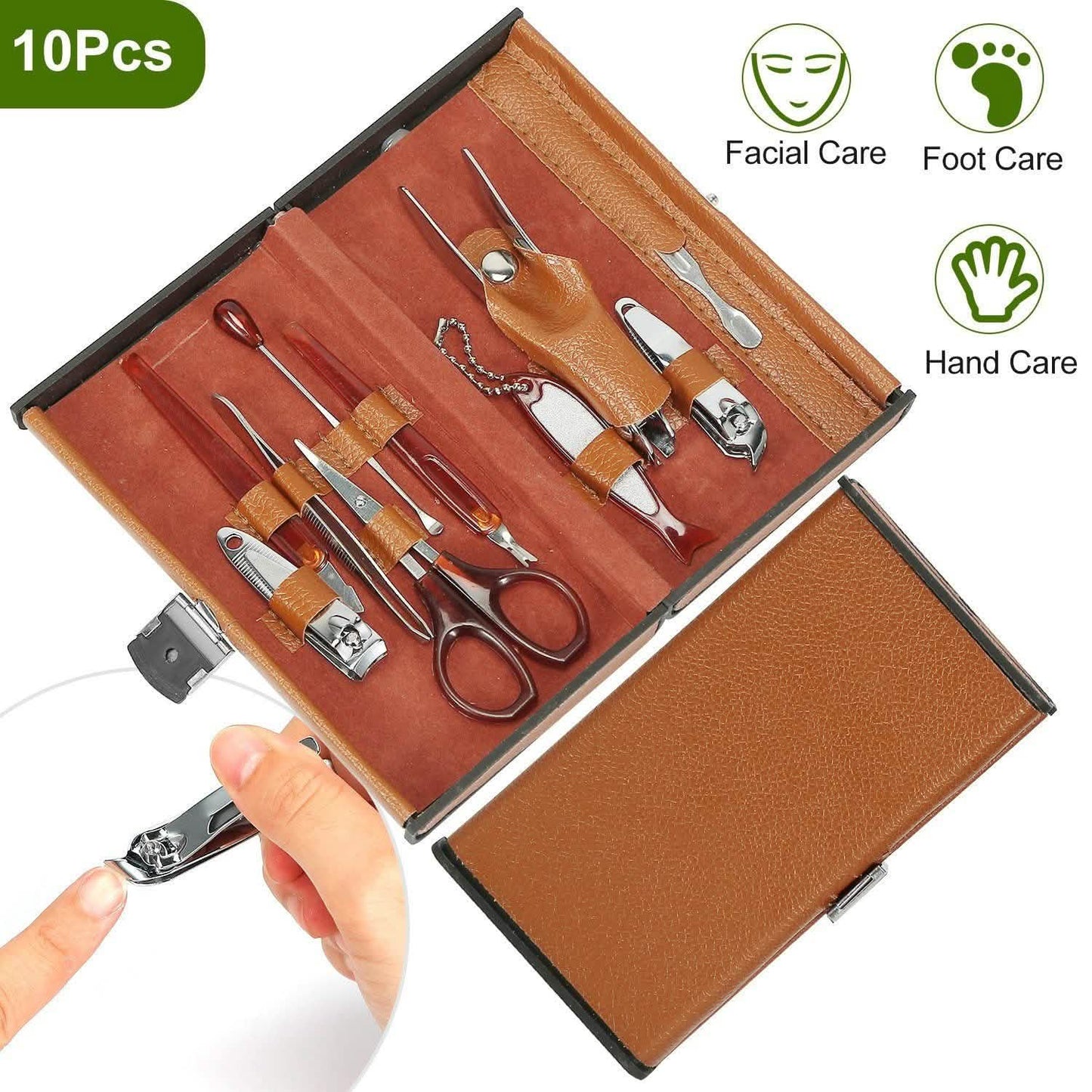 10-Piece: Pedicure, Manicure and Grooming Kit with Leather Case DailySale