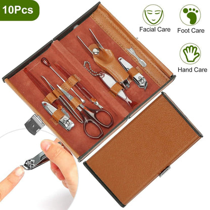 10-Piece: Pedicure, Manicure and Grooming Kit with Leather Case DailySale