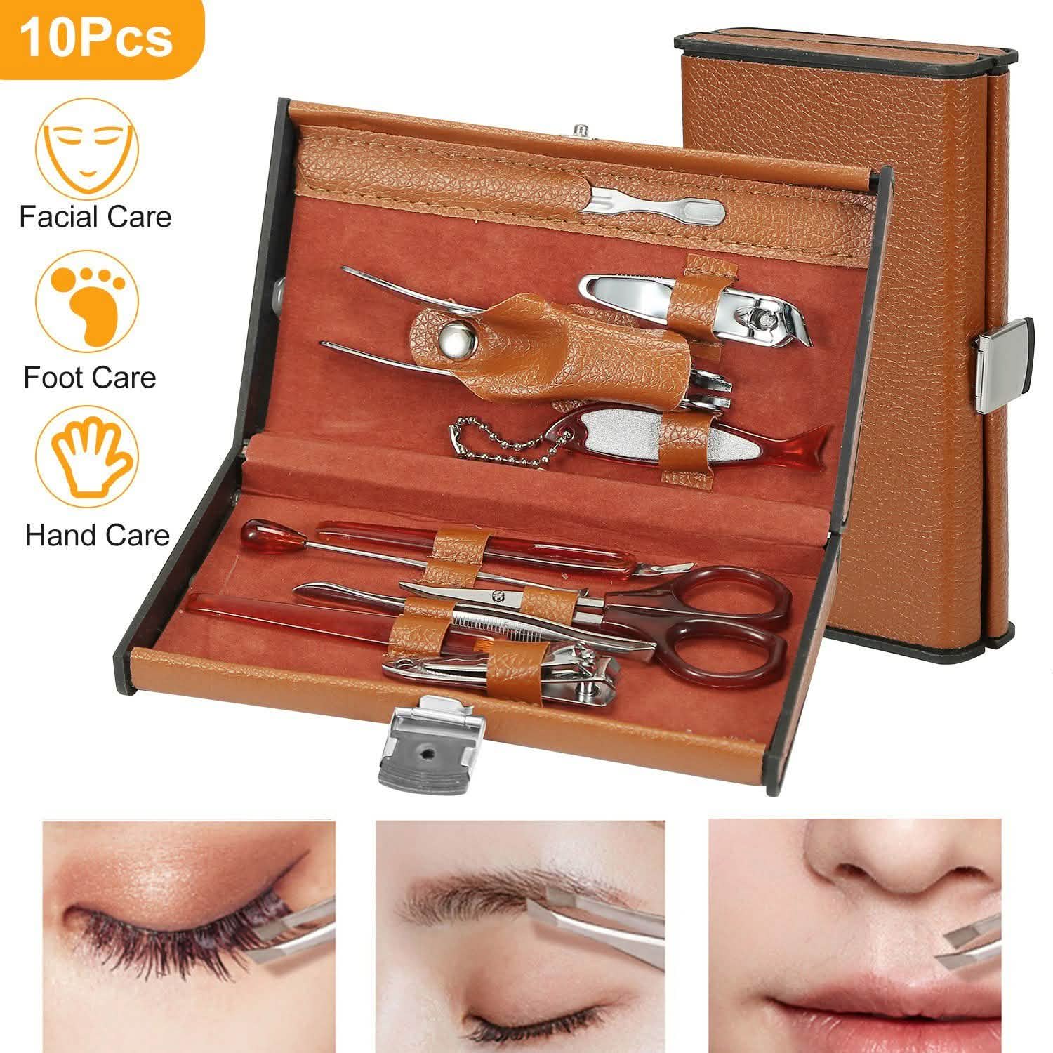 10-Piece: Pedicure, Manicure and Grooming Kit with Leather Case DailySale