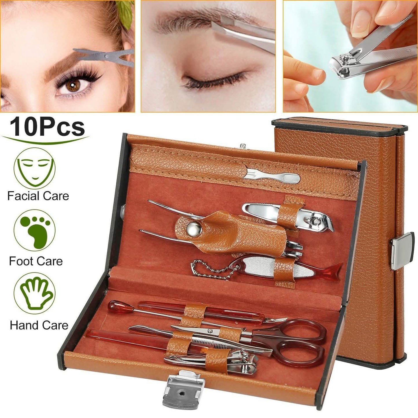 10-Piece: Pedicure, Manicure and Grooming Kit with Leather Case DailySale