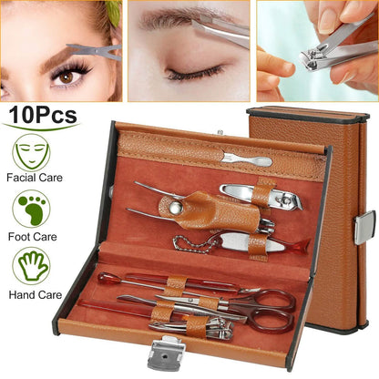 10-Piece: Pedicure, Manicure and Grooming Kit with Leather Case DailySale