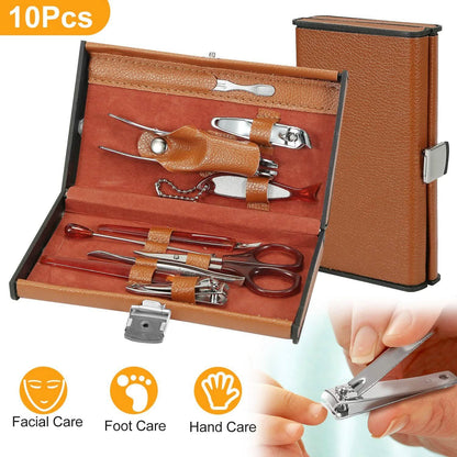 10-Piece: Pedicure, Manicure and Grooming Kit with Leather Case DailySale