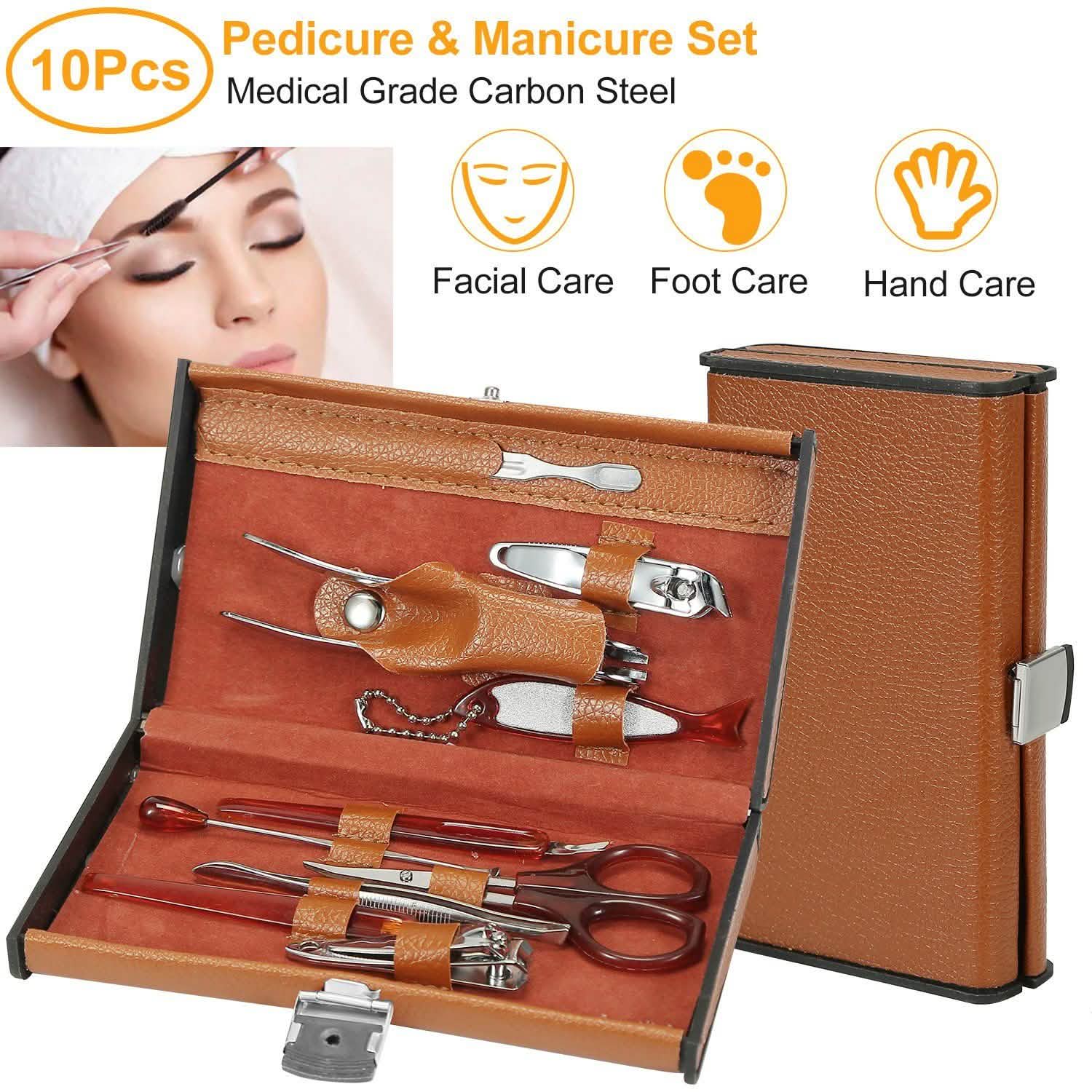 10-Piece: Pedicure, Manicure and Grooming Kit with Leather Case DailySale