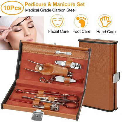 10-Piece: Pedicure, Manicure and Grooming Kit with Leather Case DailySale