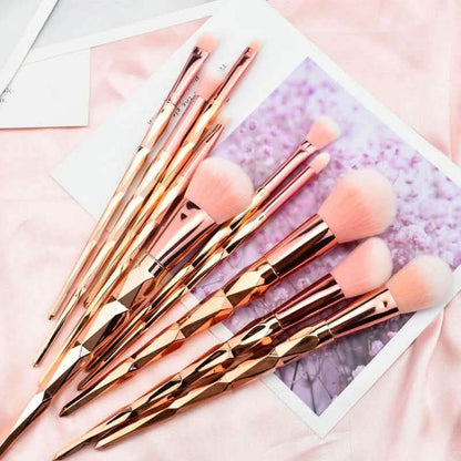 10-Piece: Unicorn Makeup Brush Rose Gold Diamond Handle Set DailySale
