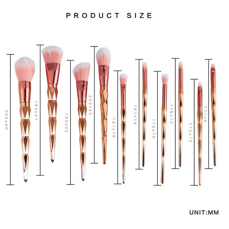 10-Piece: Unicorn Makeup Brush Rose Gold Diamond Handle Set DailySale