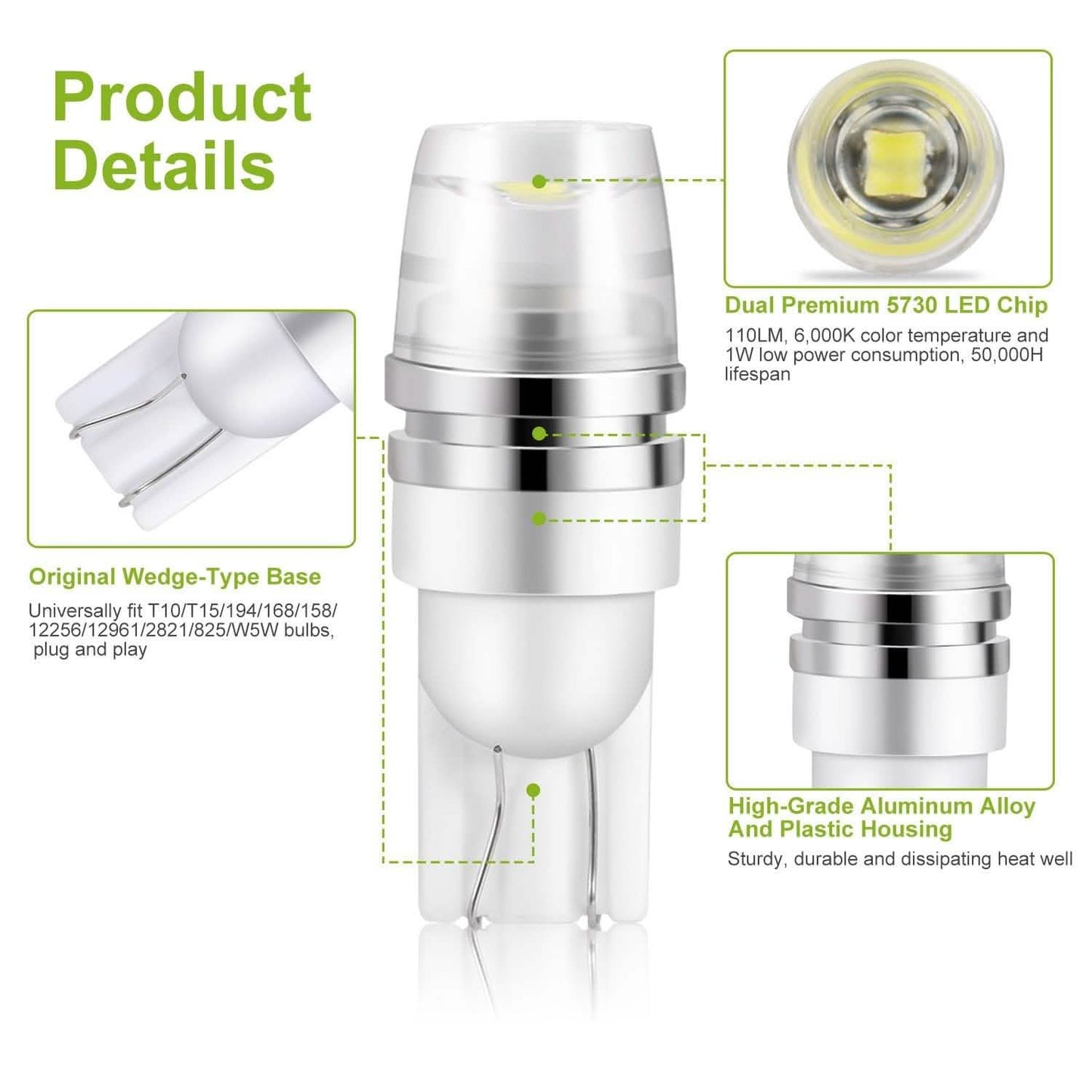 10-Piece: Xenon White Wedge Base LED Bulbs DailySale