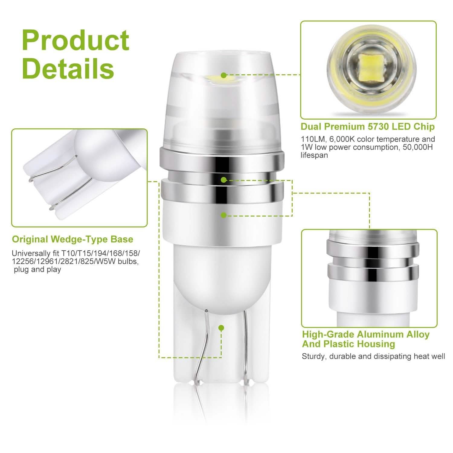 10-Piece: Xenon White Wedge Base LED Bulbs DailySale