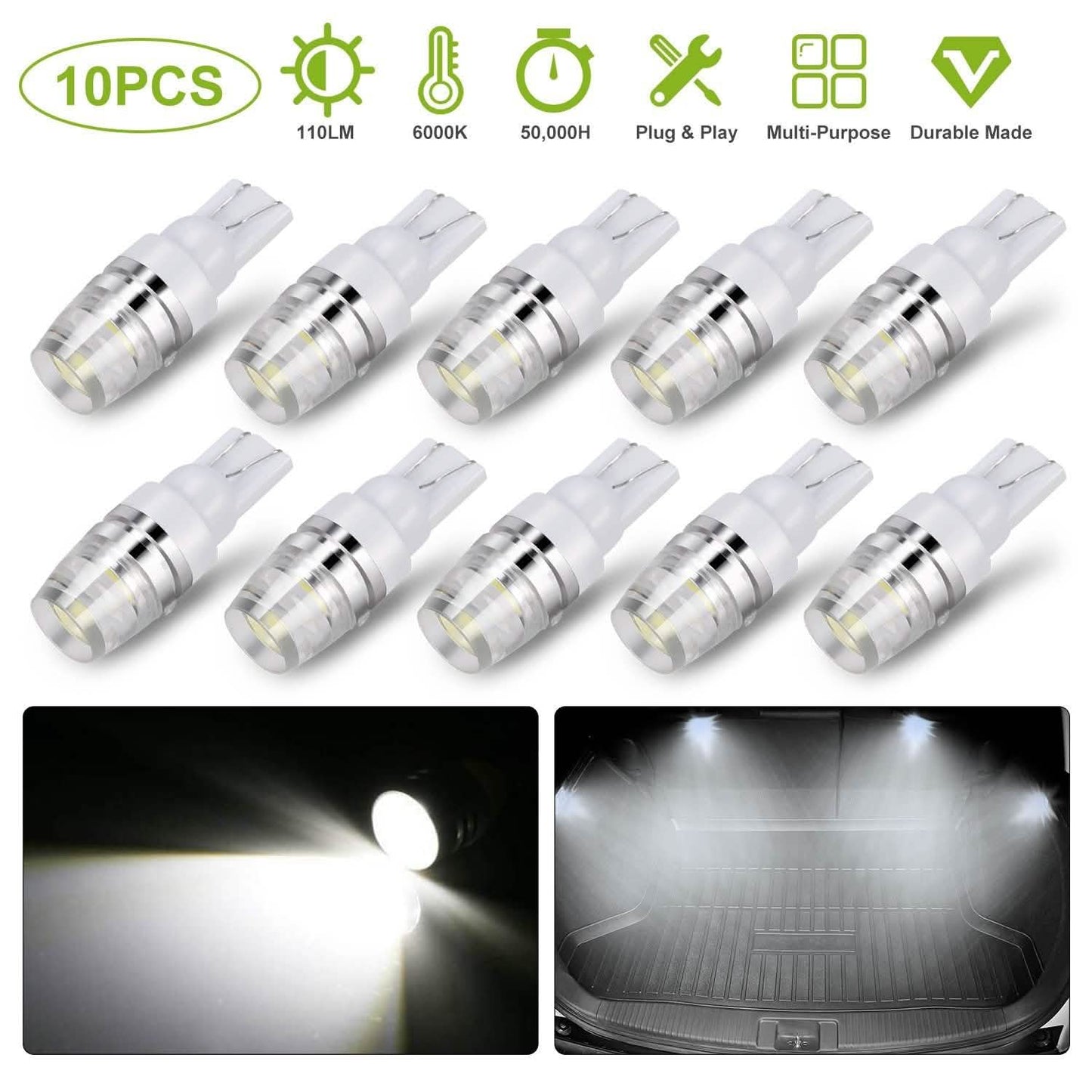10-Piece: Xenon White Wedge Base LED Bulbs DailySale