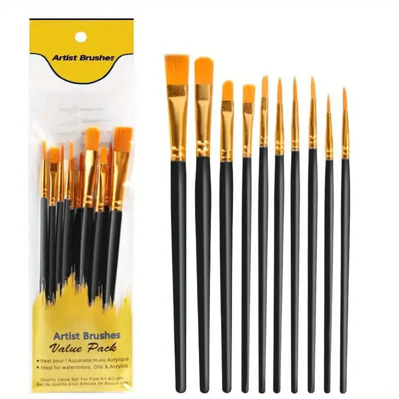 10-Pieces: Artist Paintbrush Nylon Round Pointed Flat Head Set DailySale
