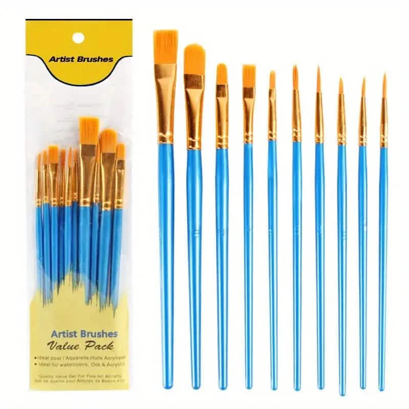 10-Pieces: Artist Paintbrush Nylon Round Pointed Flat Head Set DailySale
