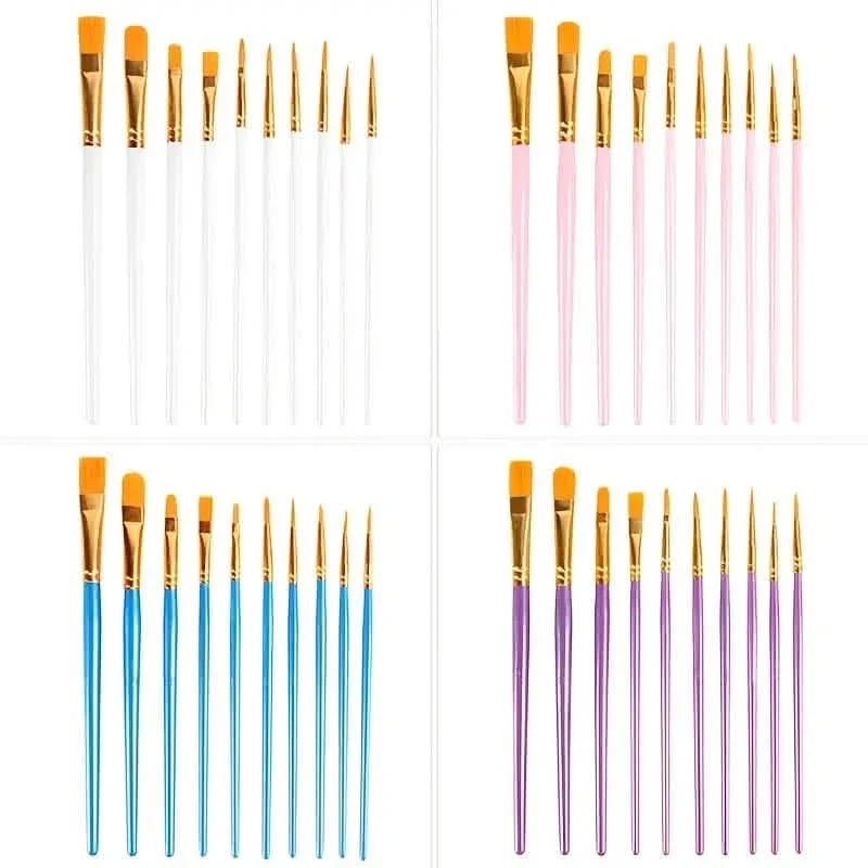 10-Pieces: Artist Paintbrush Nylon Round Pointed Flat Head Set DailySale