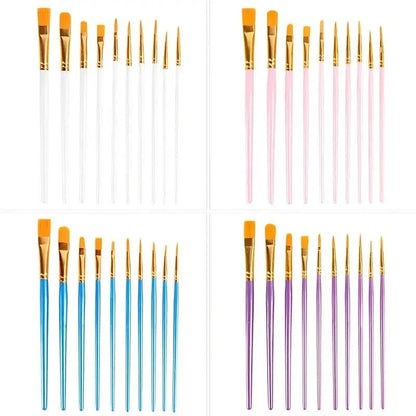 10-Pieces: Artist Paintbrush Nylon Round Pointed Flat Head Set DailySale