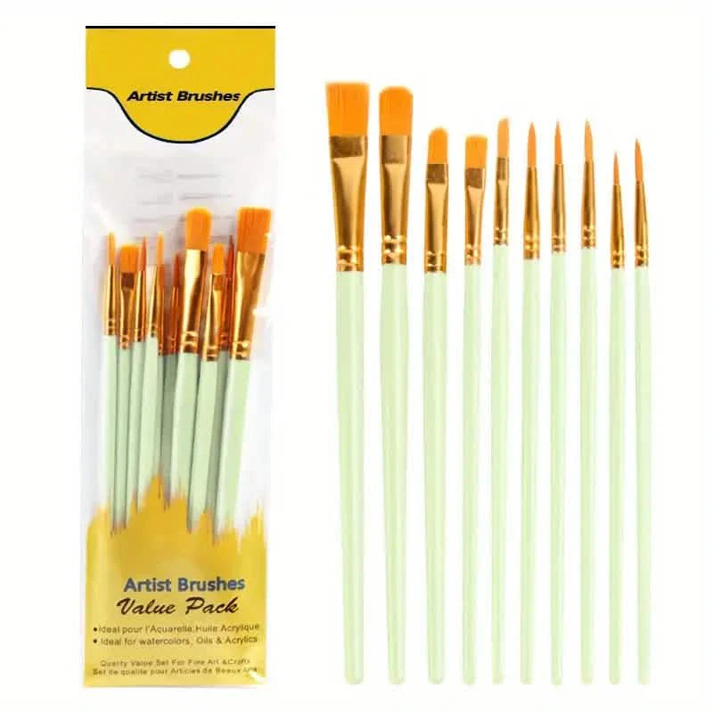 10-Pieces: Artist Paintbrush Nylon Round Pointed Flat Head Set DailySale